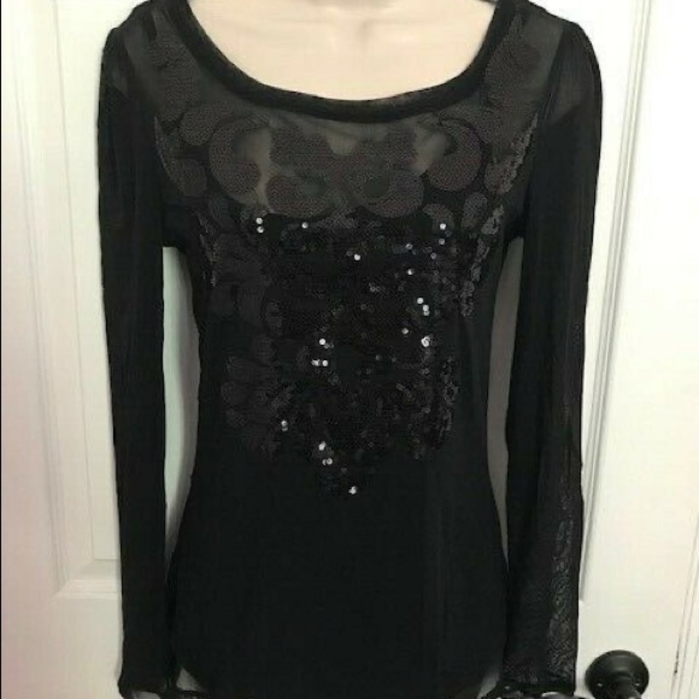 NWT $79 INC INTERNATIONAL CONCEPTS Daring Black Sheer w Sequins Top w/ Cami, M